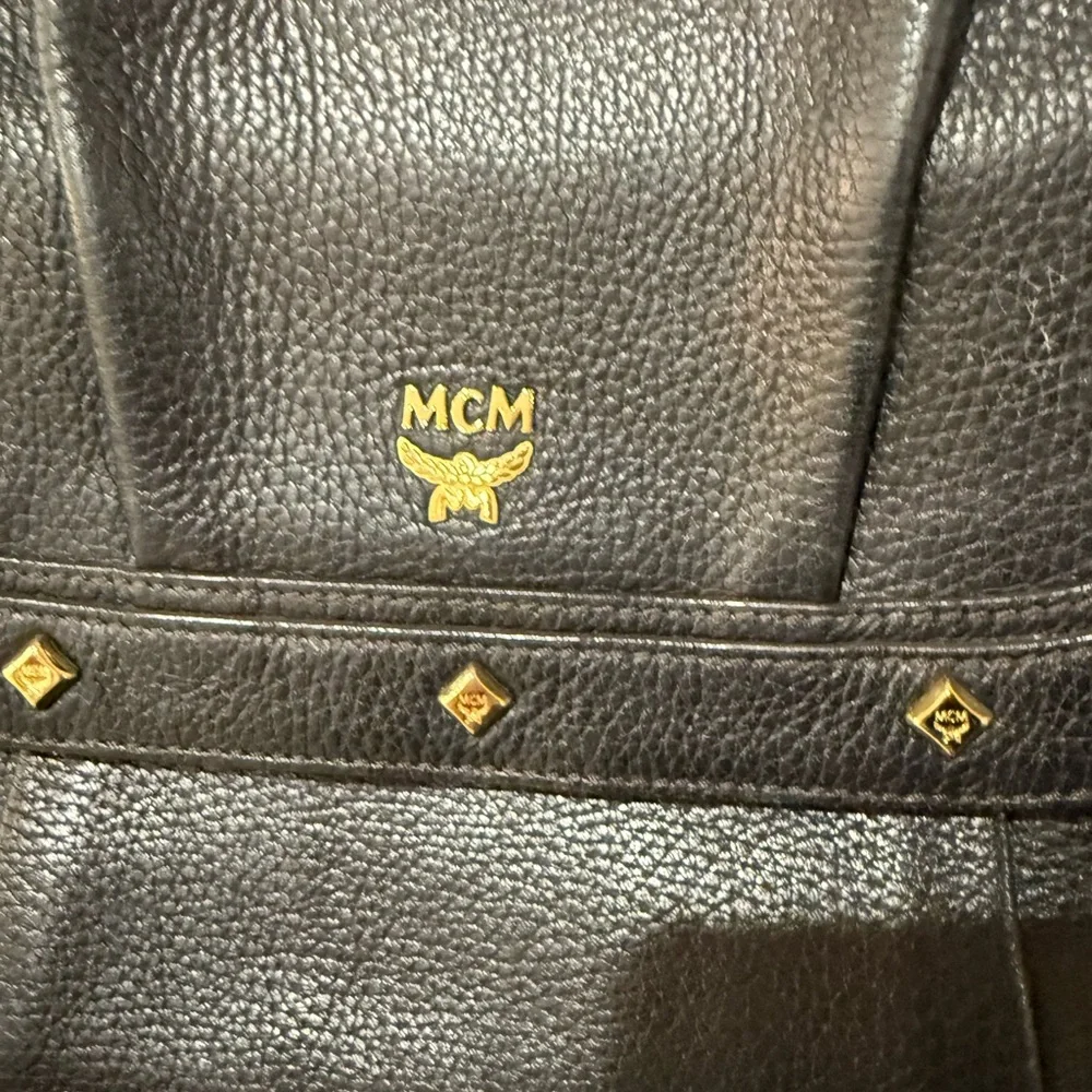 MCM Black Pebbled Leather Studded Flap Shoulder Bag w/ Chain Strap Vintage rare
